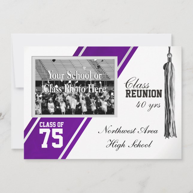 Invitation Barre de Varsity avec réunion de classe photo (Devant)