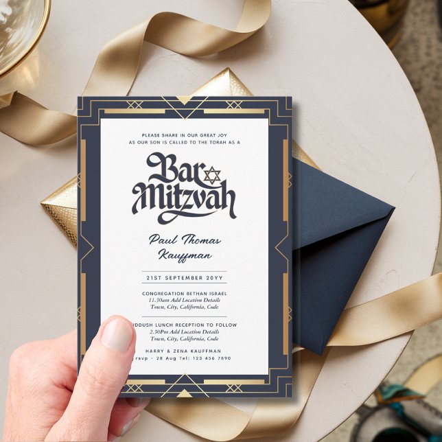 Invitation BARRE géométrique MITZVAH Qualité Marine Or Modern (Créateur téléchargé)