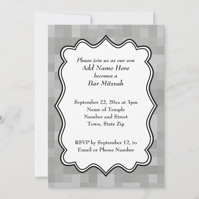 Invitation Barre grise et noire et blanche modelée Mitzvah (Devant)