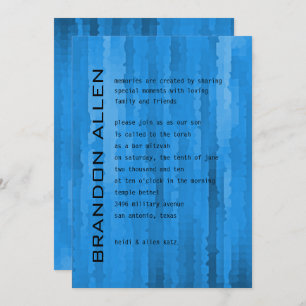 Invitation Barre Mitzvah Blue Techno Streaks