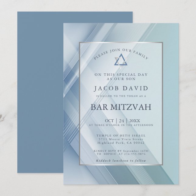 Invitation Barre Mitzvah Classic Nuances de lignes géométriqu (Devant / Derrière)