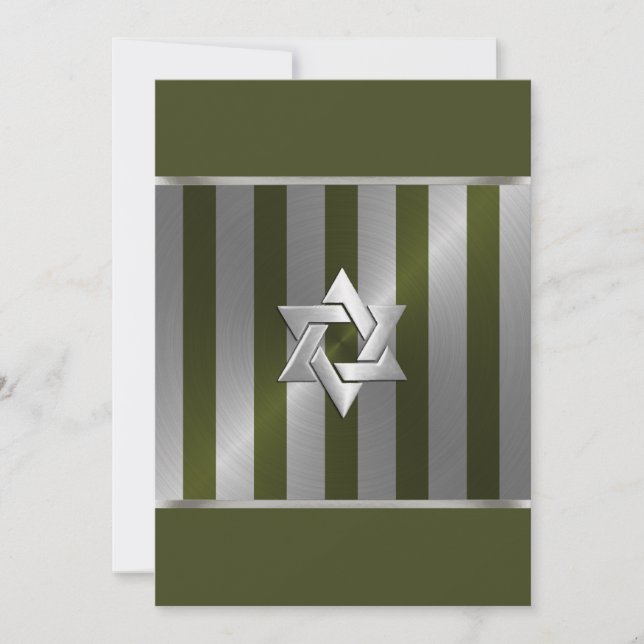 Invitation Barre Mitzvah Moss Green et Silver Stripe (Devant)