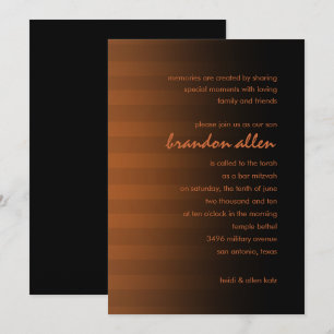 Invitation Barre Mitzvah rouille et bandes horizontales noire