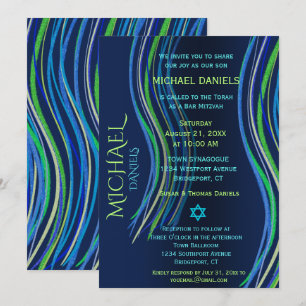 Invitation Barre Mitzvah Shawl de prière bleue et verte
