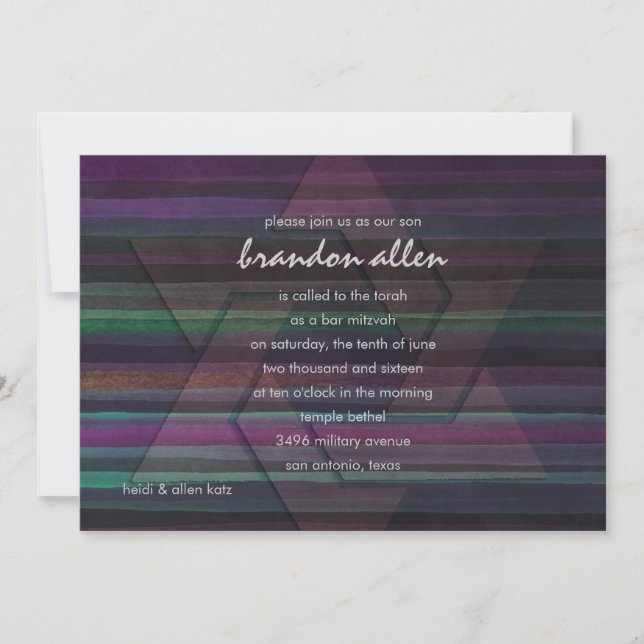 Invitation Barre Mitzvah Tone Violet rayures (Devant)