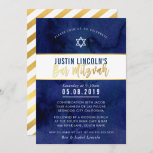 Invitation BARRE MODERNE MITZVAH couleur bleu foncé or type