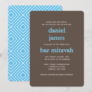 Invitation Barre moderne Mitzvah Typographie Bleu Brown