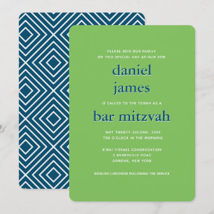 Invitation Barre moderne Mitzvah Typographie Bleu Vert