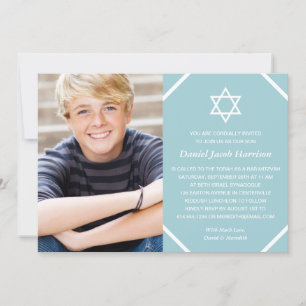 Invitation Barre photo bleue minimaliste Mitzvah