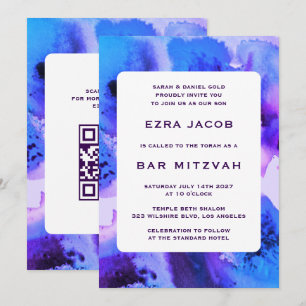 Invitation Barre QRCode personnalisée BluePurpl/Bat mitzvah