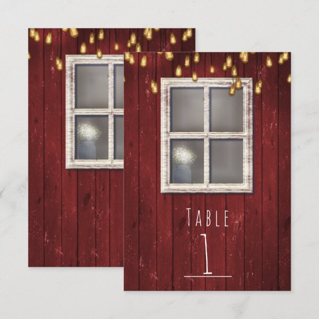 Invitation Barre rouge Fenêtre et lumières Rustique Numéro de (Devant / Derrière)