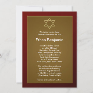 Invitation Barre rouge Mitzvah d'étoile de David