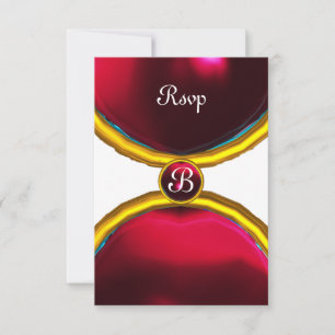 Invitation BARRES MAGIQUES, MONOGRAM rsvp gem rouge bordeaux
