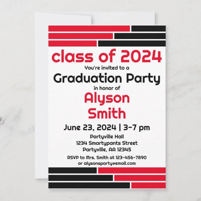 Invitation Bars rouges et noirs Une photo Grad Party (Devant)