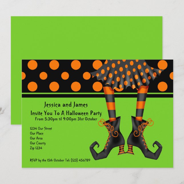 Invitation Bas sorcières de la fête d'Halloween (Devant / Derrière)