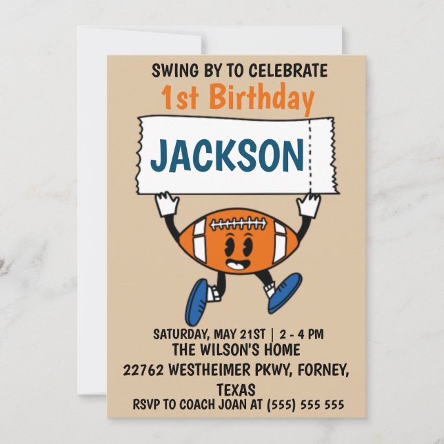 Invitation Baseball 1er anniversaire Sports Thème (Devant)