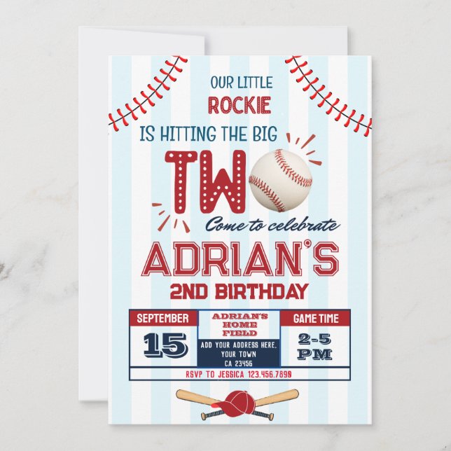 Invitation Baseball 2e anniversaire garçon (Devant)