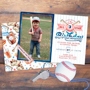 Invitation Baseball All-Star Photo Anniversaire Fête Invitati