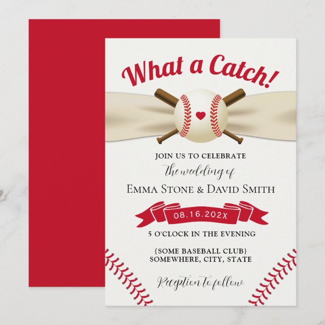 Invitation Baseball Amour Élégant Mariage sportif Rouge (Devant / Derrière)