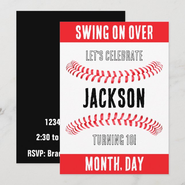 Invitation Baseball Anniversaire Fête Nom personnalisé Lieu (Devant / Derrière)