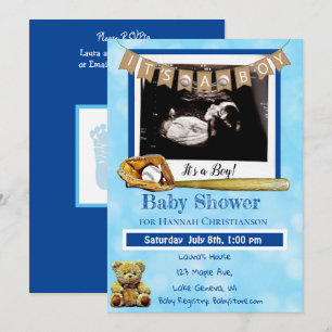 Invitation Baseball Blue Baby Boy Ultrasound Baby shower
