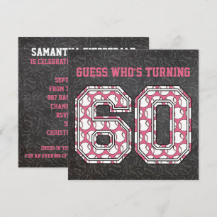 Invitation Baseball Chalkboard rose 60e anniversaire fête