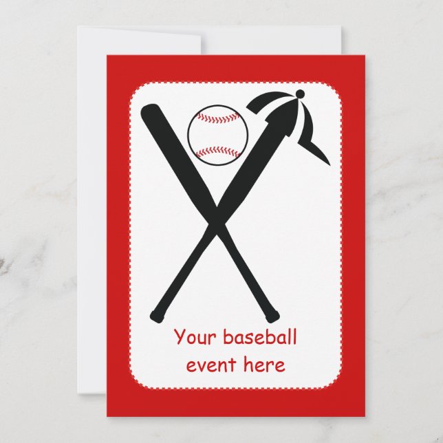 Invitation Baseball croisé chauves-souris et casquette noir,  (Devant)
