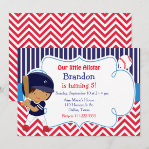 Invitation Baseball Cute African American Boy Anniversaire