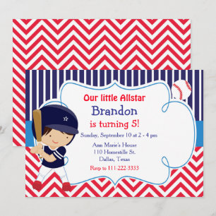 Invitation Baseball Cute Brunette Boy Fête d'anniversaire
