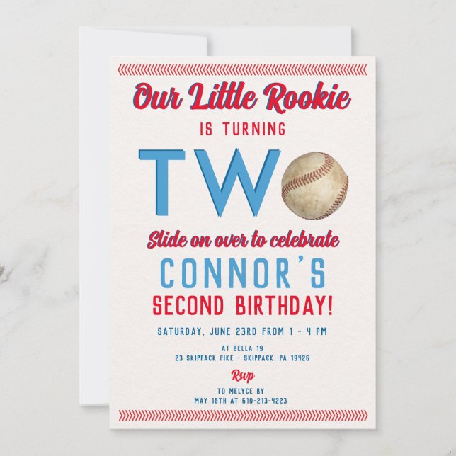 Invitation baseball deuxième anniversaire imprimé ou numériqu (Devant)