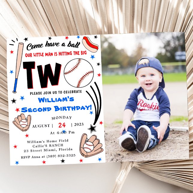 Invitation Baseball Deuxième fête d'anniversaire (Créateur téléchargé)