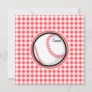 Invitation Baseball; En vichy rouge et blanc