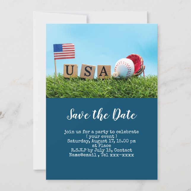 Invitation Baseball enregistrer la date avec le drapeau de l' (Devant)