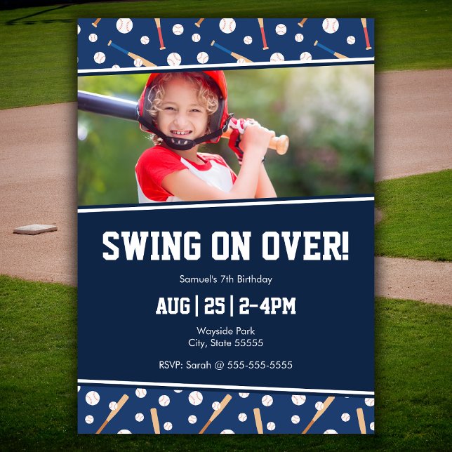 Invitation Baseball et Bat Sports Photo Anniversaire (Créateur téléchargé)