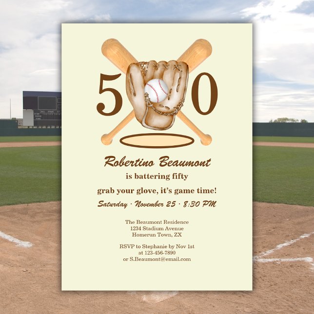 Invitation Baseball Glove Bats Themed Men's 50th Birthday (Créateur téléchargé)