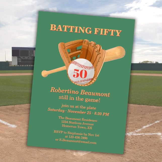 Invitation Baseball Glove Batting Fifty Men's 50th Birthday (Créateur téléchargé)