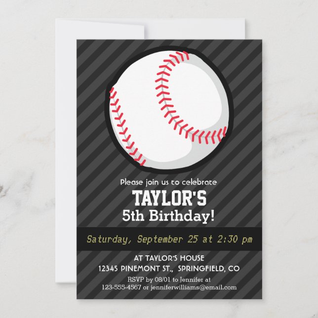 Invitation Baseball ; Gris Noir et Sombre (Devant)