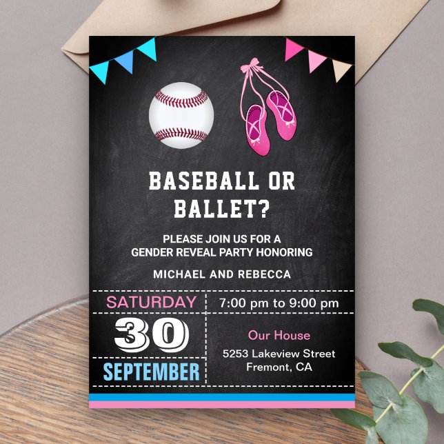 Invitation Baseball ou Ballet Sexe Revevela Party (Créateur téléchargé)