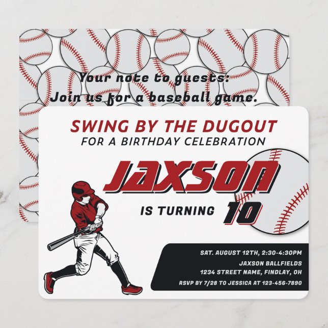 Invitation Baseball Red Black fête d'anniversaire (Devant / Derrière)