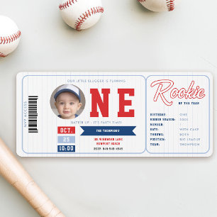Invitation Baseball Rookie Statistiques Red Ticket Boy 1er An