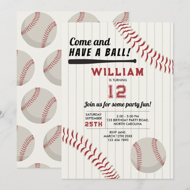 Invitation Baseball Sports Thème Anniversaire (Devant / Derrière)