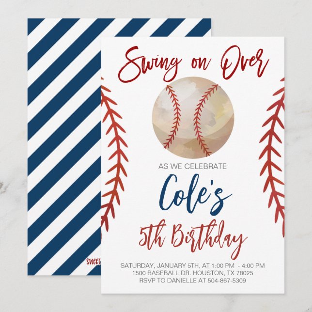 Invitation Baseball Swing sur Anniversaire (Devant / Derrière)