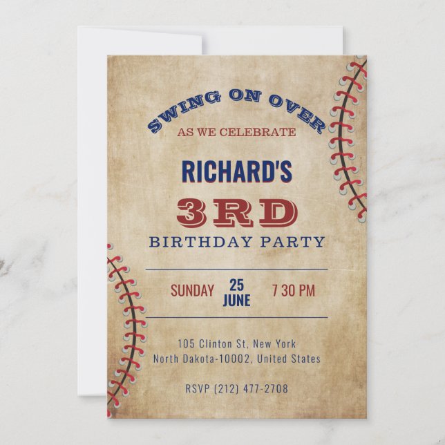 Invitation Baseball Thème Sports Anniversaire (Devant)