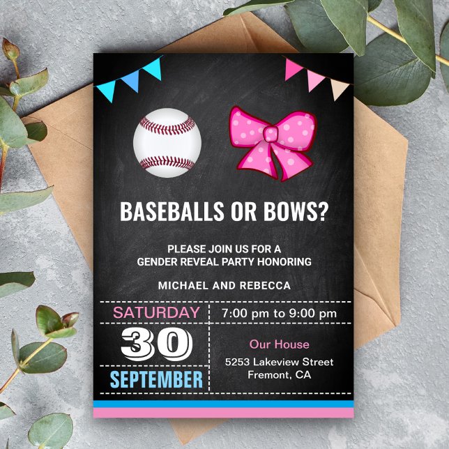 Invitation Baseballs ou Bows Genre Revevela Party (Créateur téléchargé)