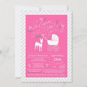 Invitation Basenji Chien Baby shower fille rose