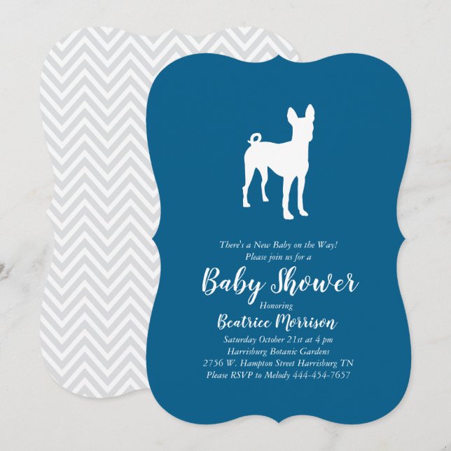 Invitation Basenji Chien Baby shower Garçon bleu (Devant / Derrière)
