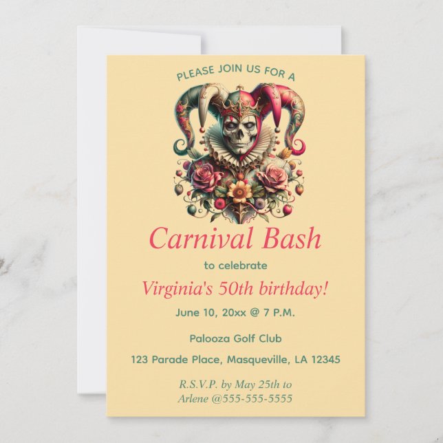 Invitation Bash carnavalesque éditable (Devant)
