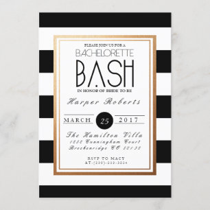 Invitation Bash de Bachelorette chic et formel   Or et noir