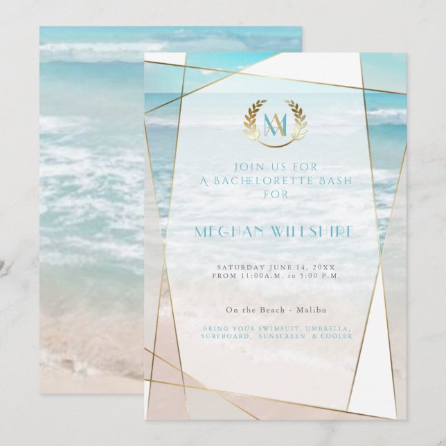 Invitation Bash de Future Mariée |  Mariage de plage à monogr (Devant / Derrière)