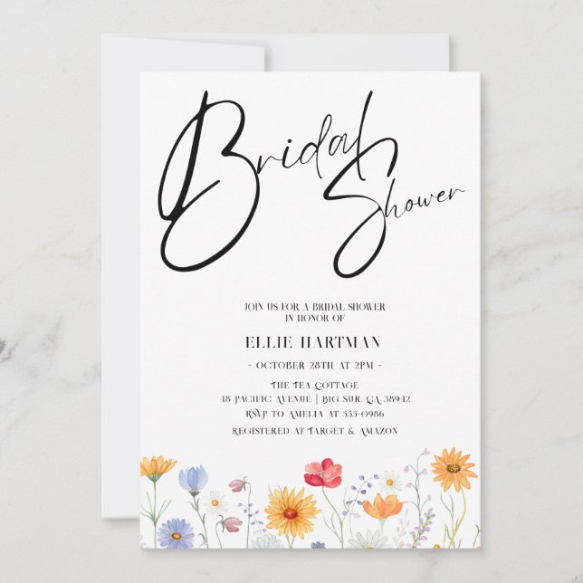 Invitation Bash nuptial Fleur sauvage rustique (Devant)